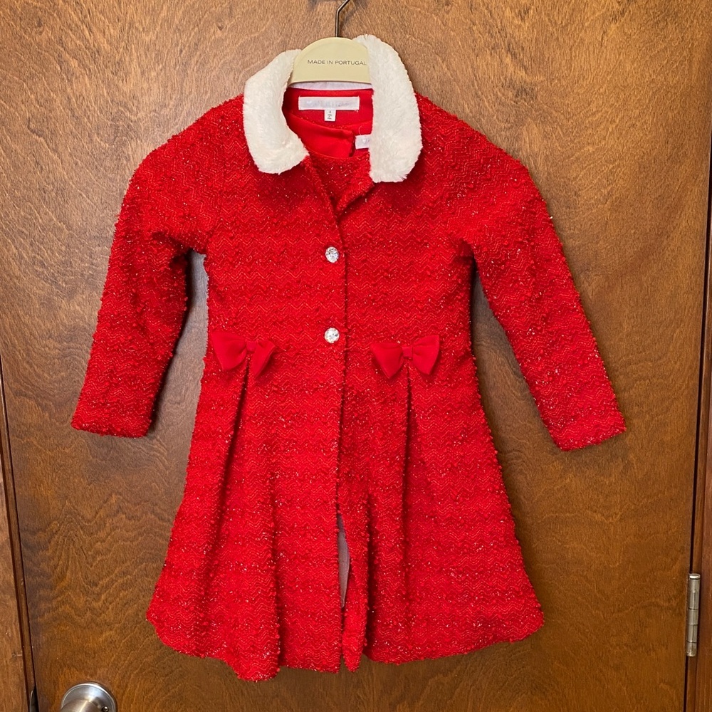 Nanette kids Red Kids Coat with White Collar and dress size 4